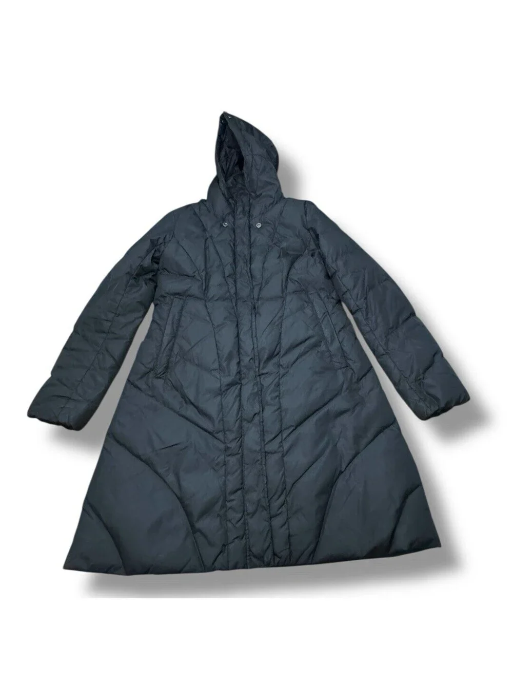 Eileen Fisher Down Puffer Coat Black Full Zip Hooded Winter Outdoor Women’s XS